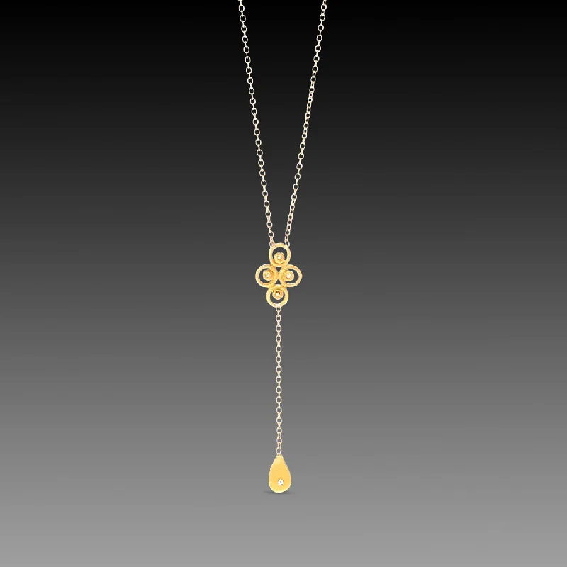 Tilted design necklaces-Filigree Necklace with Diamond Drop