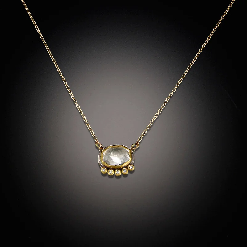 Token coin necklaces-White Topaz Necklace with Diamond Line