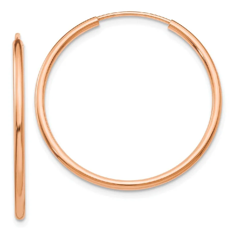 Slim gold earrings-1.5mm x 27mm 14k Rose Gold Polished Endless Tube Hoop Earrings