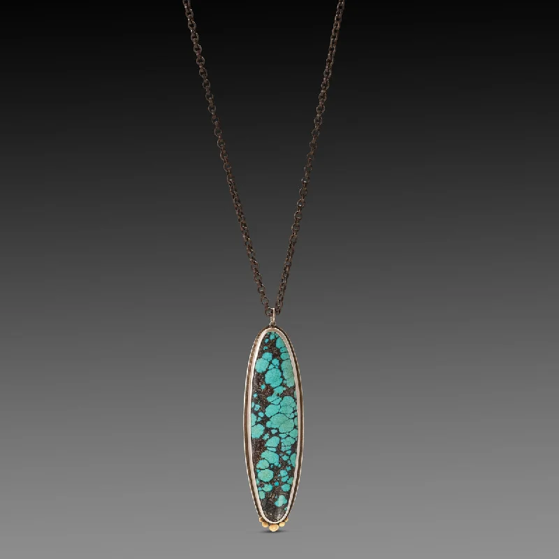 Peridot stone necklaces-Large Turquoise Ellipse Necklace