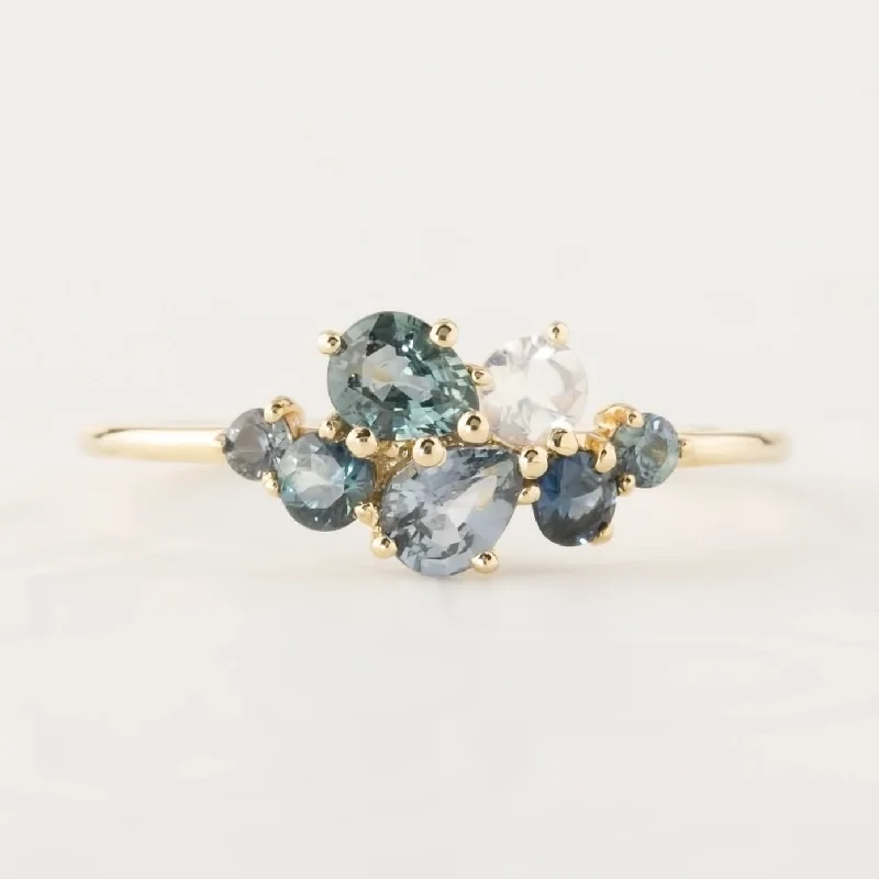 Loop knot rings-Seven Stones Stardust Cluster Ring  (Sapphire and Moonstone)