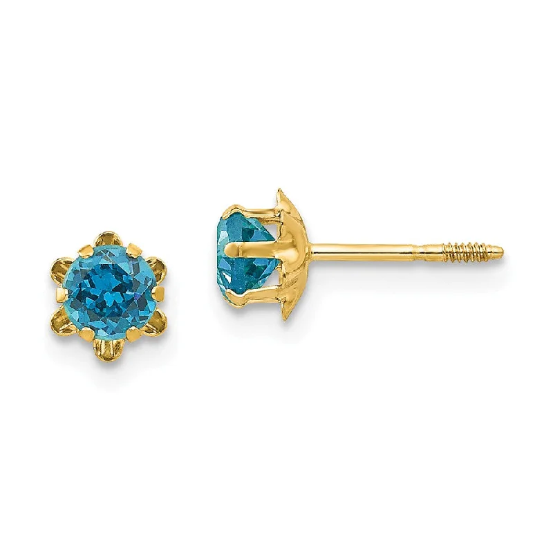 Loop knot earrings-Kids 4mm Synthetic Blue Topaz Screw Back 14k Yellow Gold Stud Earrings