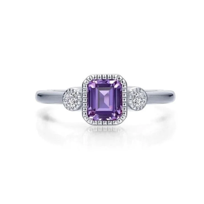 Classic deco rings-SS/PT 0.98cttw Simulated Diamond & Simulated Amethyst Ring