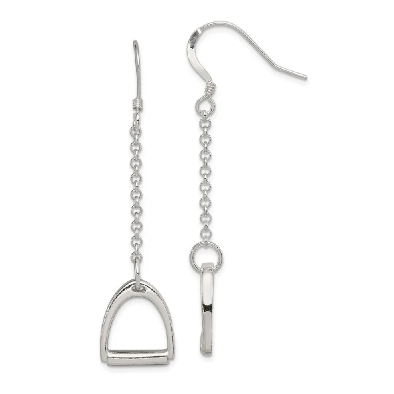 Subtle triangle earrings-Polished Saddle Stirrup Chain Dangle Earrings in Sterling Silver