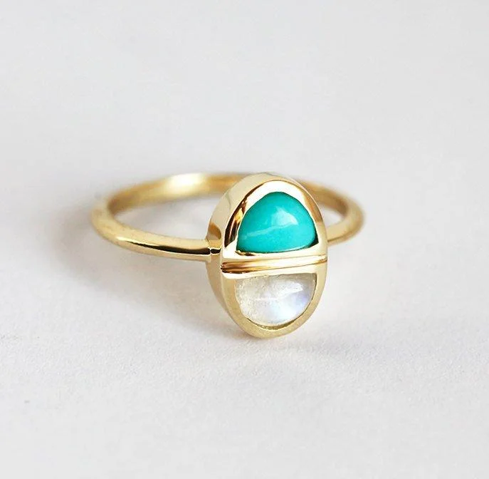 Alexandrite cut rings-Ruth Turquoise & Moonstone Ring