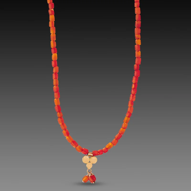 Parent birthstone necklaces-Carnelian Necklace with Gold Trio