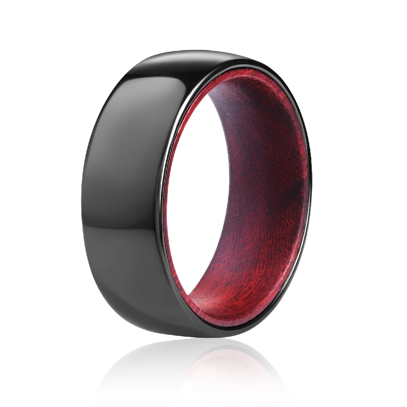 Classic vow rings-Black Ceramic Ring - Red Sandalwood