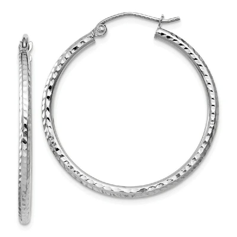 Lavish statement earrings-2mm, 14k White Gold Diamond-cut Hoops, 30mm (1 1/8 Inch)