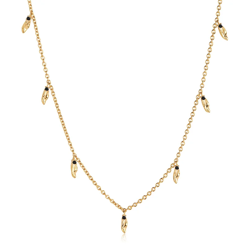 Tie-back necklaces-Vulcanello Gold Plated Necklace w. Black Zirconias