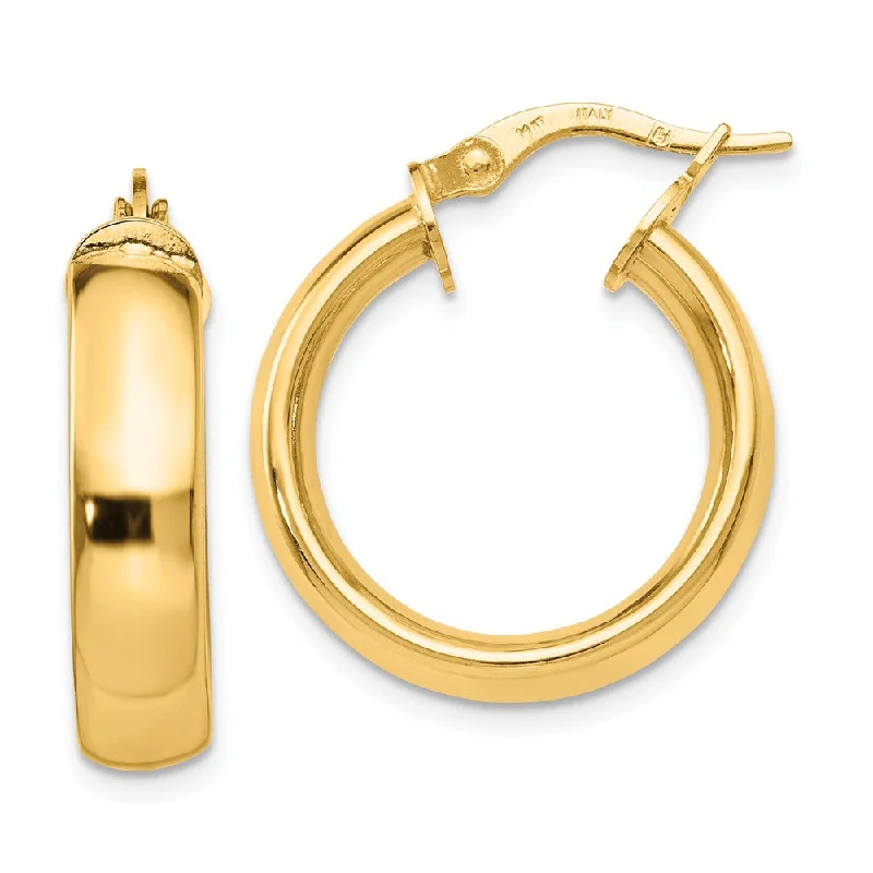 Bowed loop earrings-5mm x 19mm (3/4 Inch) Polished 14k Yellow Gold Domed Round Tube Hoops