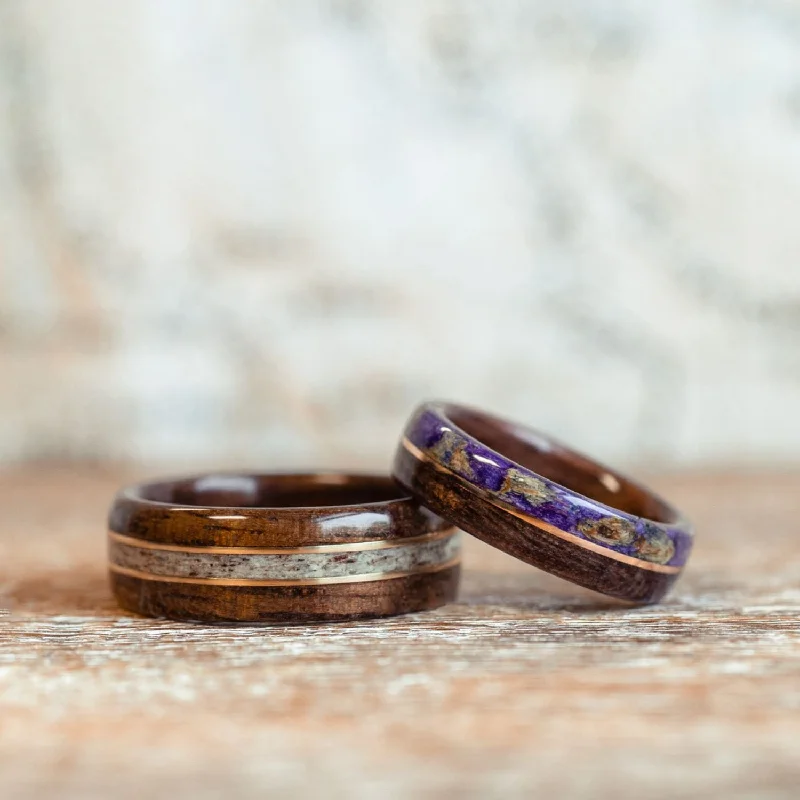 Sharp eternity rings-The Stag & The Champs-Elysees - Wood Wedding Ring Set