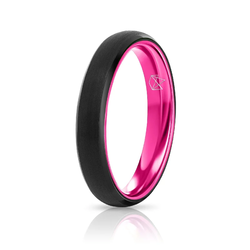 Classic flair rings-Tungsten Ring (Black) - Resilient Pink - 4MM