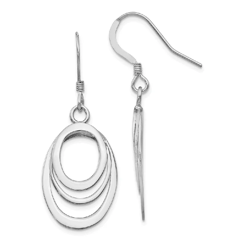 Spiral wire earrings-Polished Layered Oval Dangle Earrings in Sterling Silver