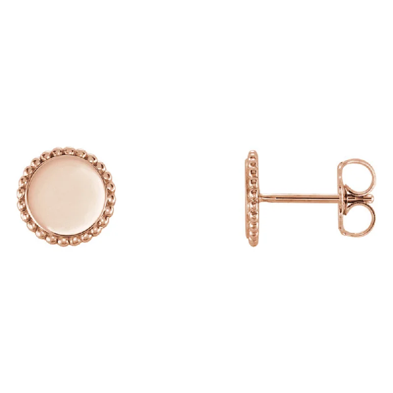 Satin weave earrings-8mm (5/16 Inch) 14k Rose Gold Engravable Beaded Edge Circle Earrings