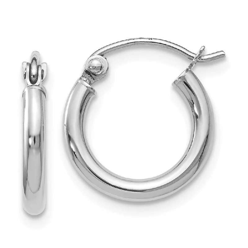 Carved texture earrings-2mm Round Hoop Earrings in 14k White Gold, 12mm (7/16 Inch)