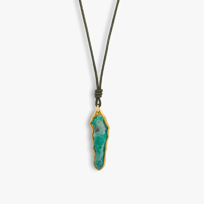 Circular gem necklaces-Rough Emerald (35.40ct) pendant in 18k yellow gold