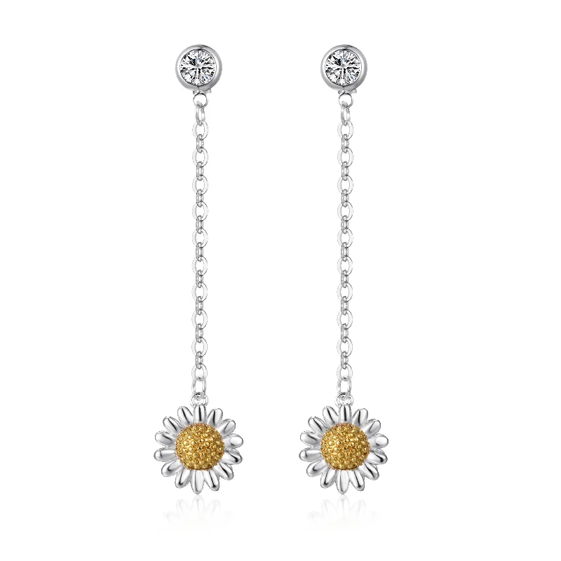 Fired clay earrings-Daisy Drop Earrings Created with Zircondia® Crystals