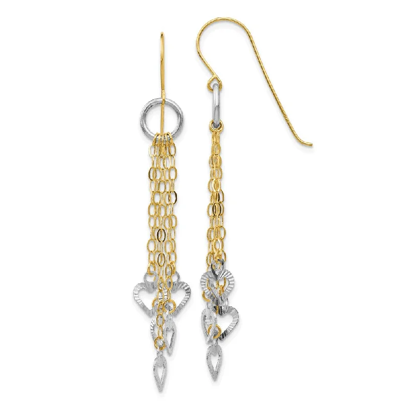 Prism crystal earrings-52mm (2 Inch) 14k Two-Tone Gold Circle & Five Heart Dangle Earrings