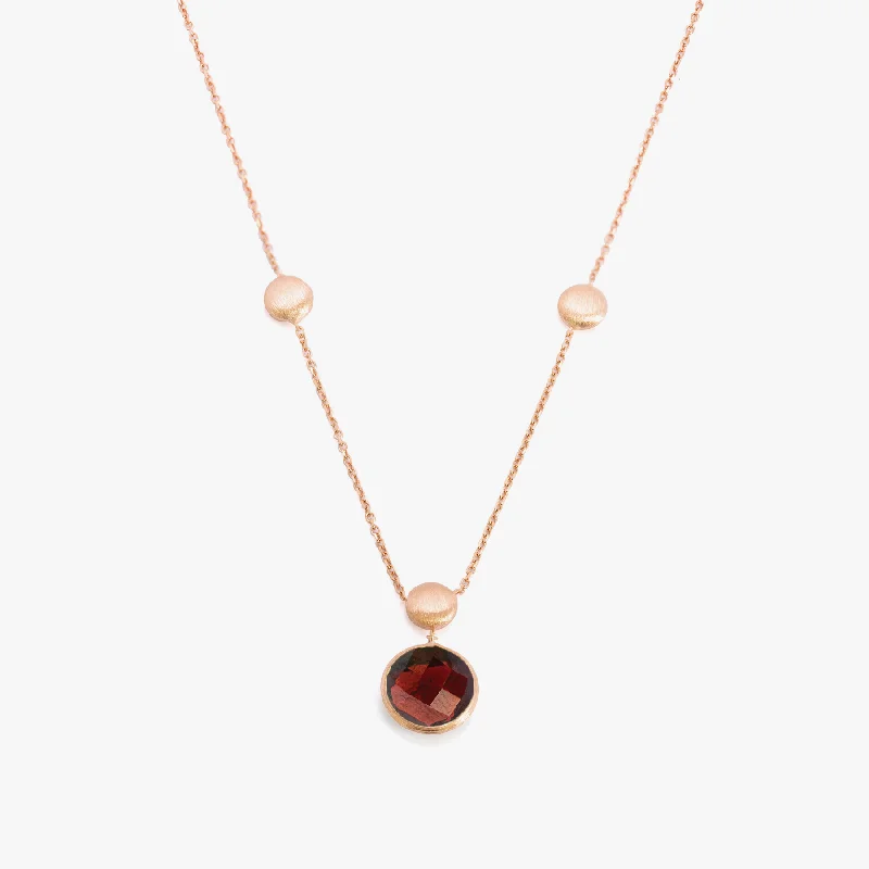 Tri-metal necklaces-14K satin rose gold Kensington single stone necklace with garnet