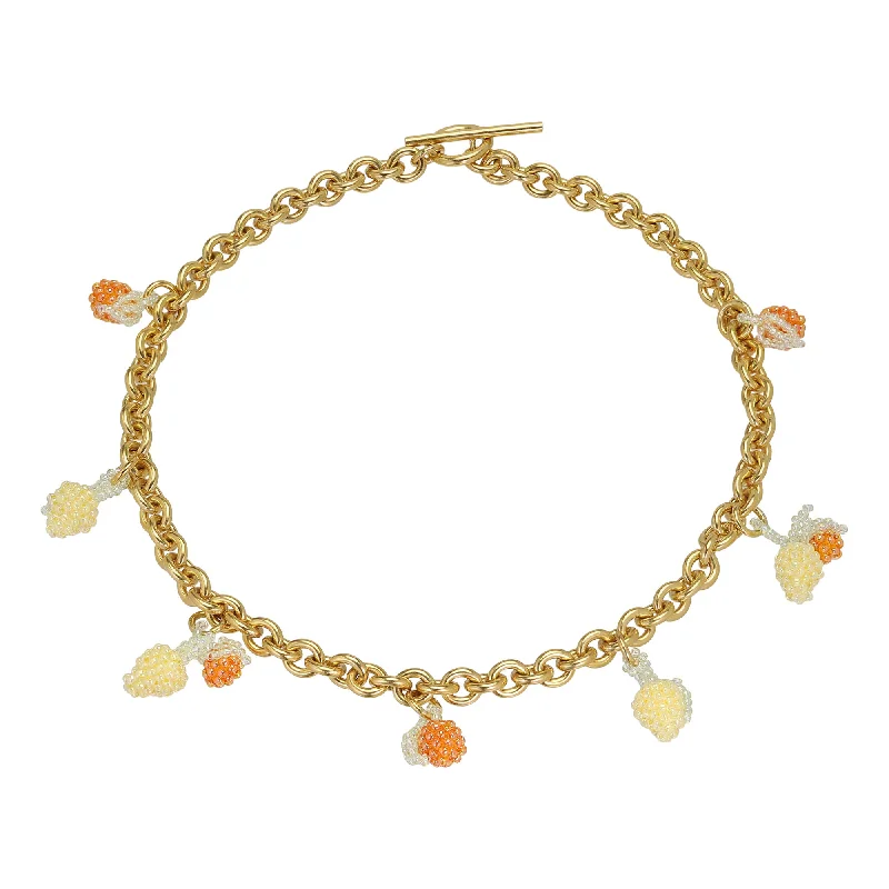 Tarnished silver necklaces-Medium Chunky Oranges Necklace Gold Plated, Yellow and Orange Beads