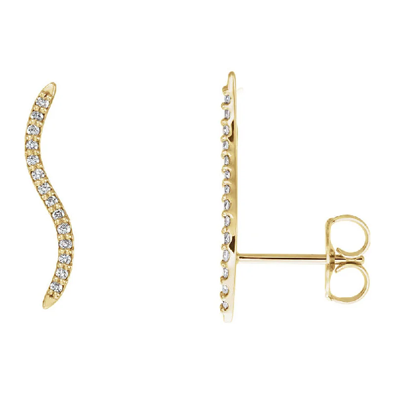 Akoya pearl earrings-2.3 x 19mm 14k Yellow Gold 1/6 CTW (G-H, I1) Diamond Wavy Ear Climbers