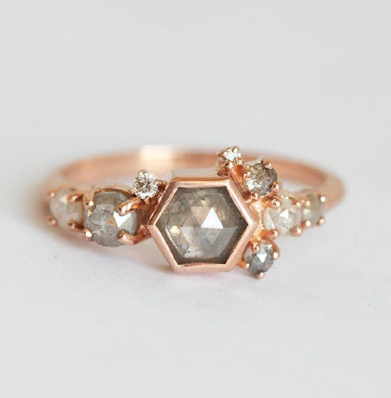 Carved band rings-Kirby Hexagon Diamond Cluster Ring