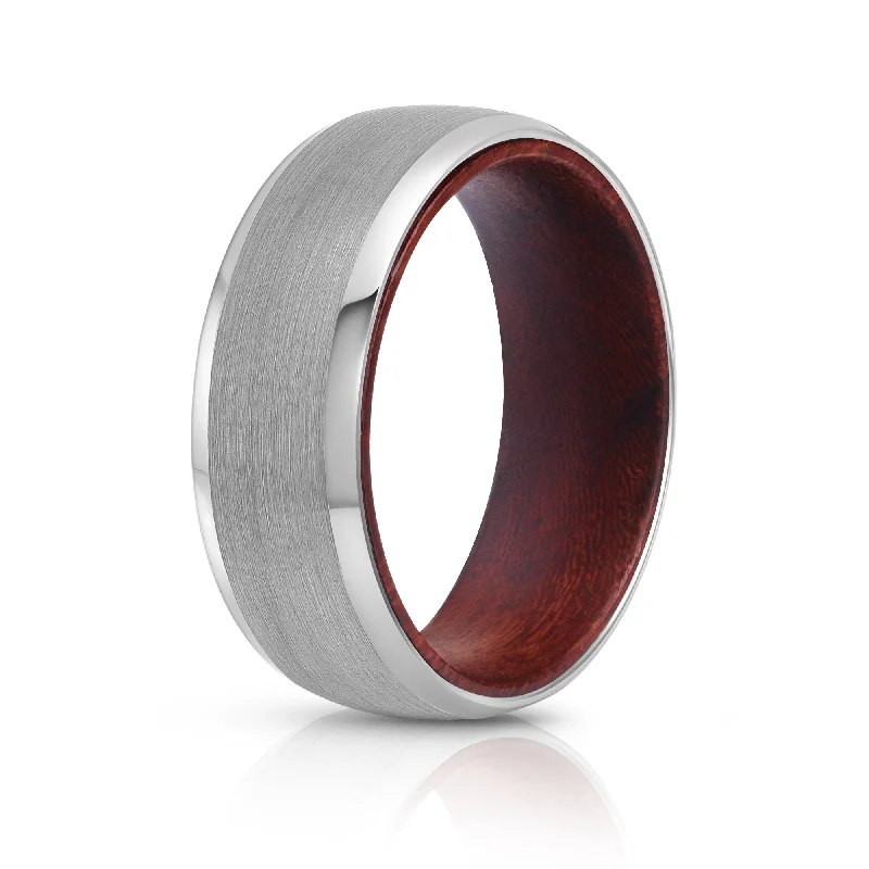 Spinel gem rings-Silver Tungsten Ring - Red Sandalwood