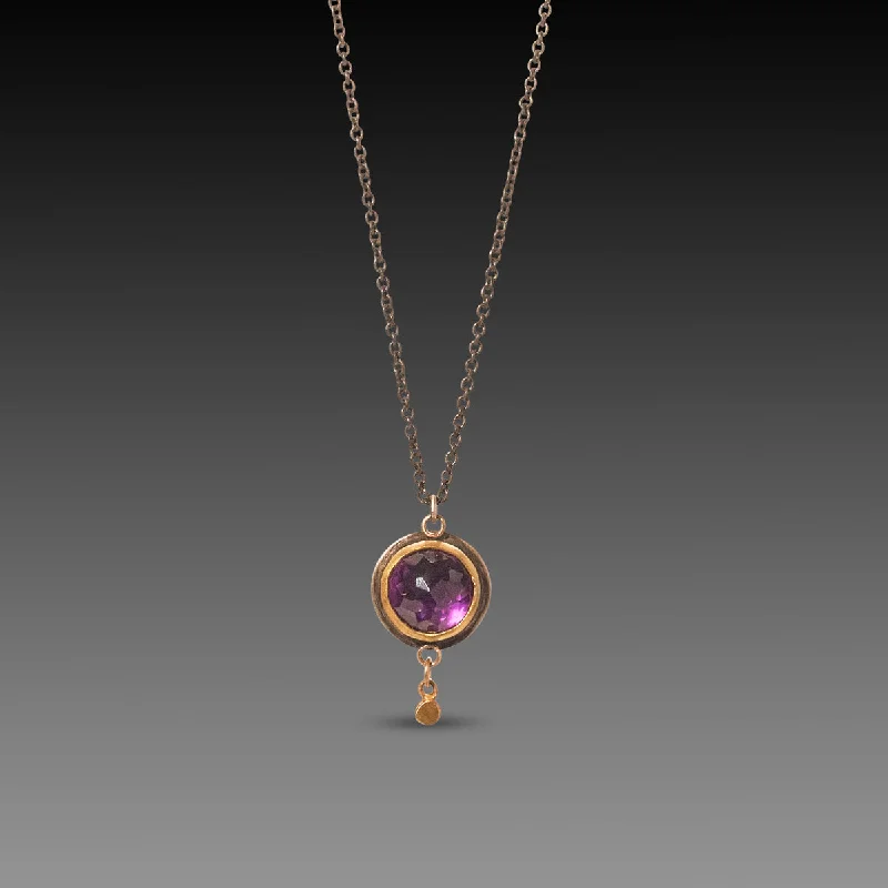 Hook clasp necklaces-Amethyst & Gold Disk Necklace