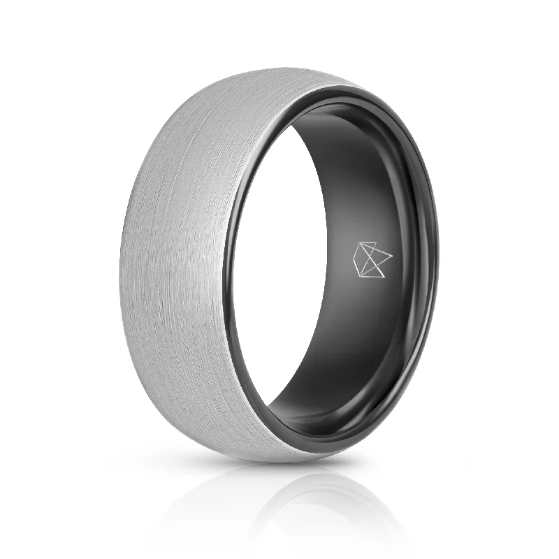 Shiny bead rings-Silver Tungsten Ring - Black EMBR