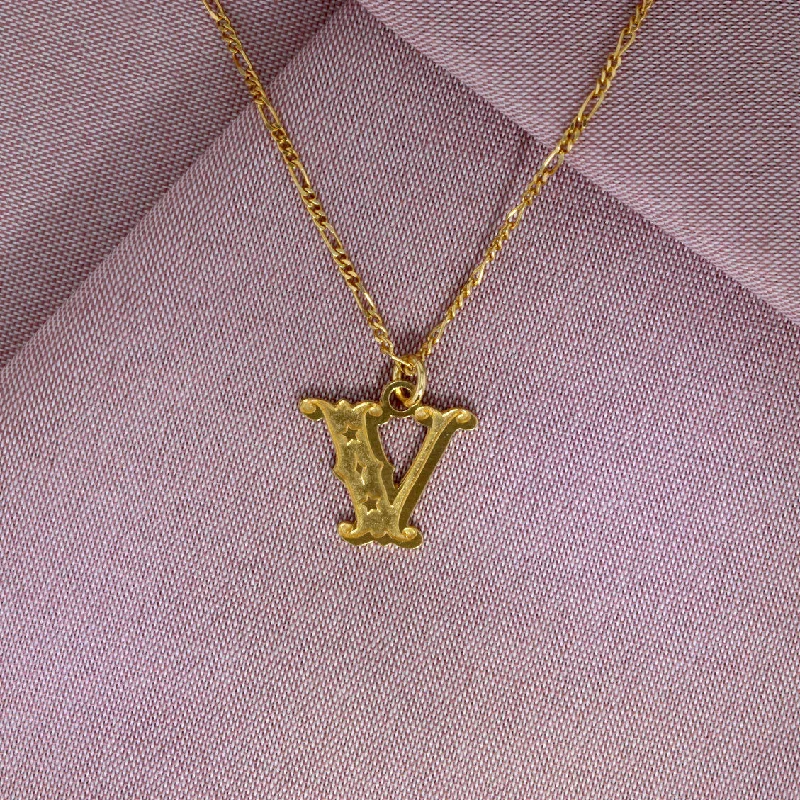 Ripple pattern necklaces-Circus Letter V Gold Plated Necklace