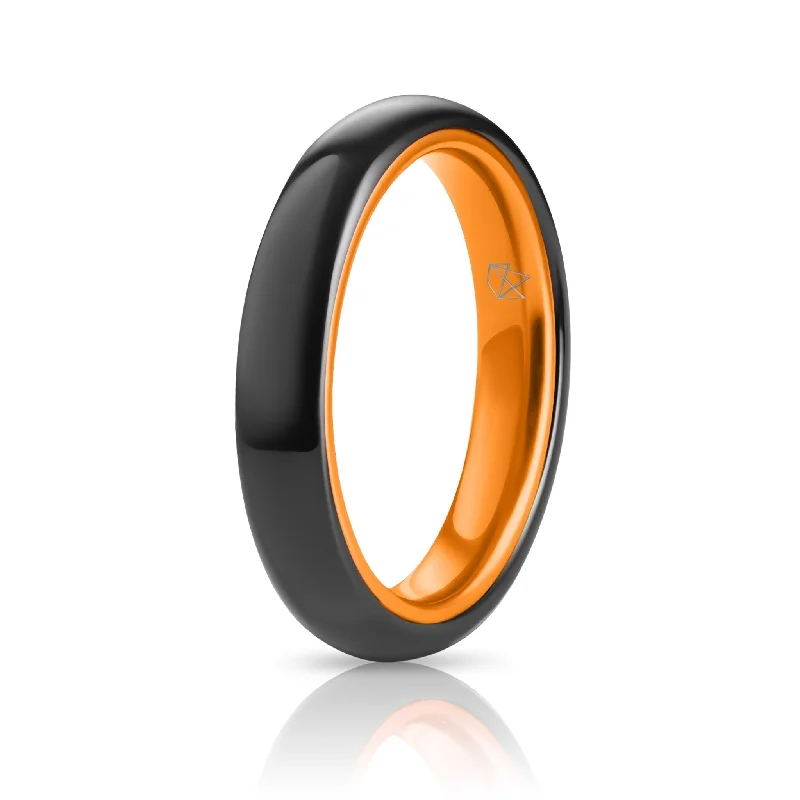 Bent shank rings-Black Ceramic Ring - Resilient Orange - 4MM