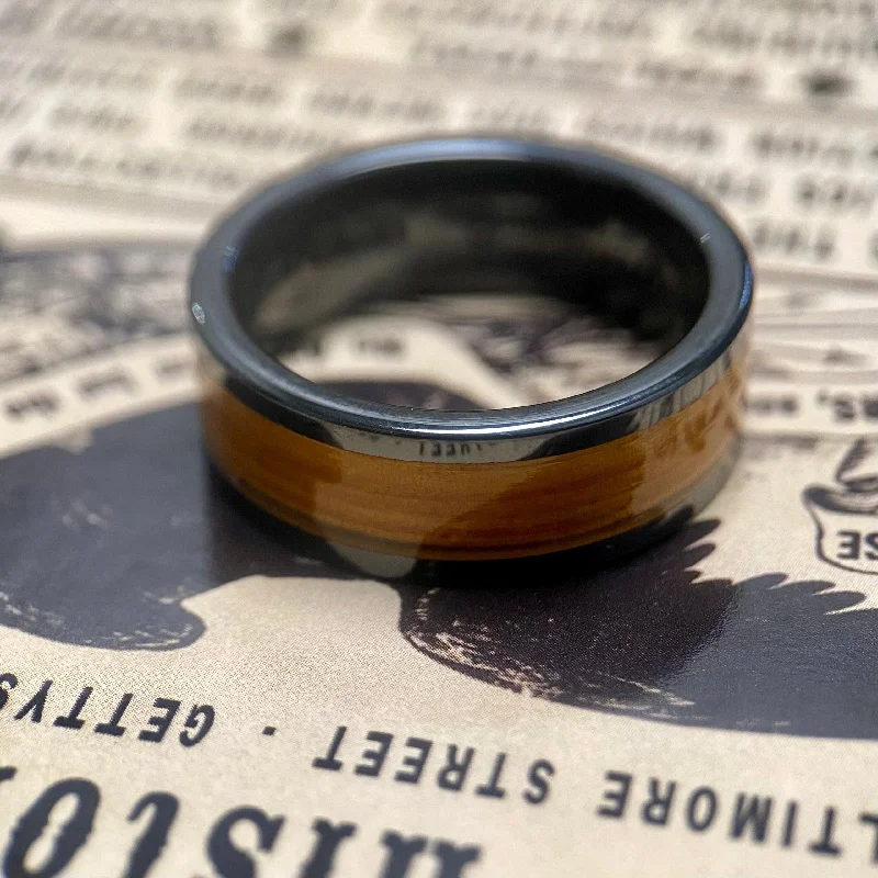 Carved band rings-“The Gettysburg” 100% USA Made Black Ceramic Ring With Wood From The Gettysburg Battlefield