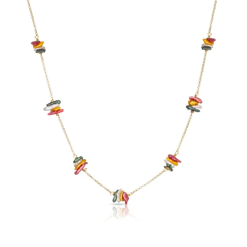 Soft cord necklaces-Collar Fiji Rainbow 18K Gold Plated Necklace w. Beads