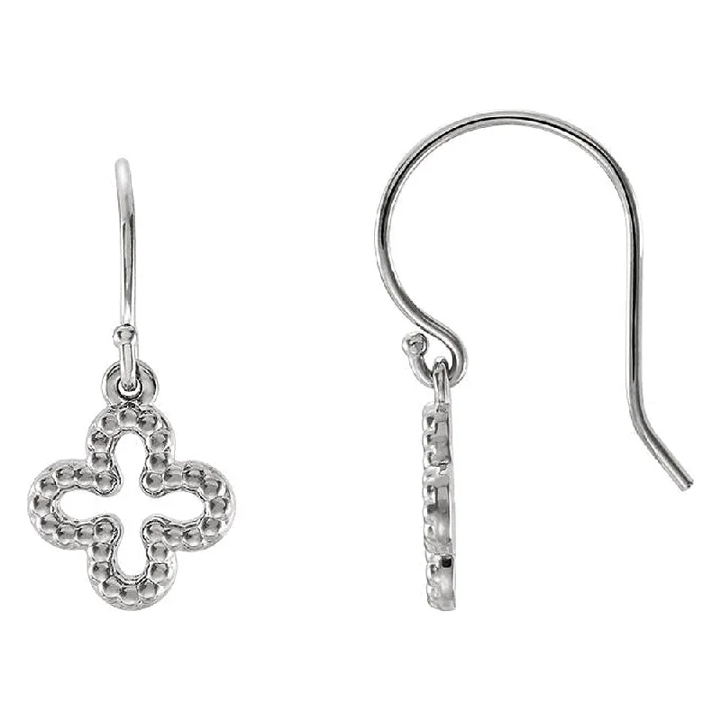 Radiant druzy earrings-10mm (3/8 Inch) 14k White Gold Small Beaded Clover Dangle Earrings