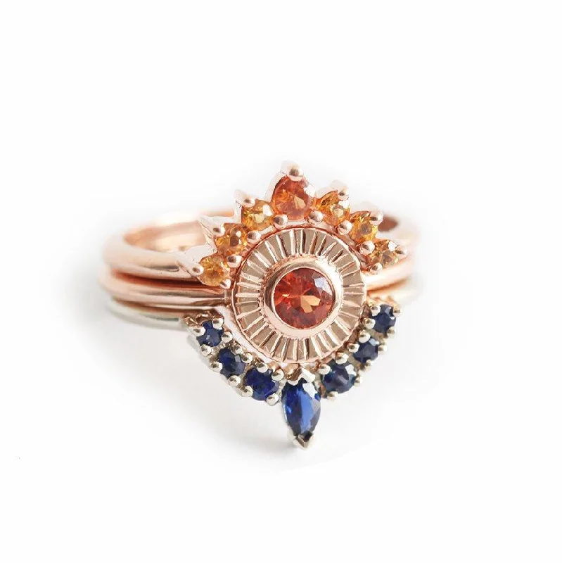 Kunzite gem rings-De La Sol Orange Sapphire Sunset Ring Set