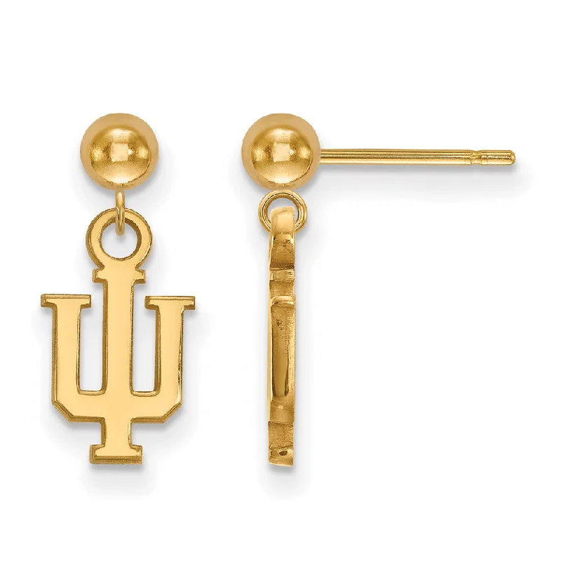 Plain stud earrings-14k Gold Plated Silver Indiana University Ball Dangle Earrings