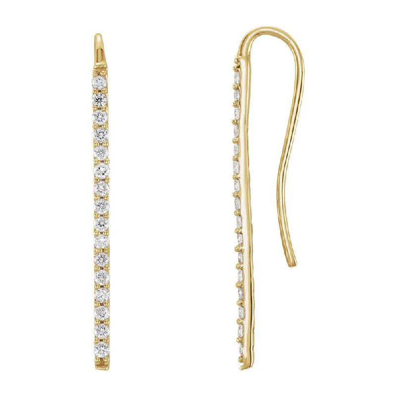 Carved texture earrings-1.3 x 23mm 14k Yellow Gold 1/3 CTW (H-I, I1) Diamond Bar Earrings