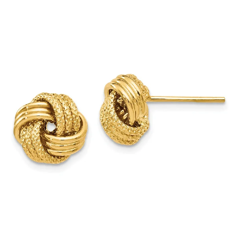 Braided bead earrings-9.5mm (3/8 Inch) 14k Yellow Gold Polished Textured Love Knot Earrings