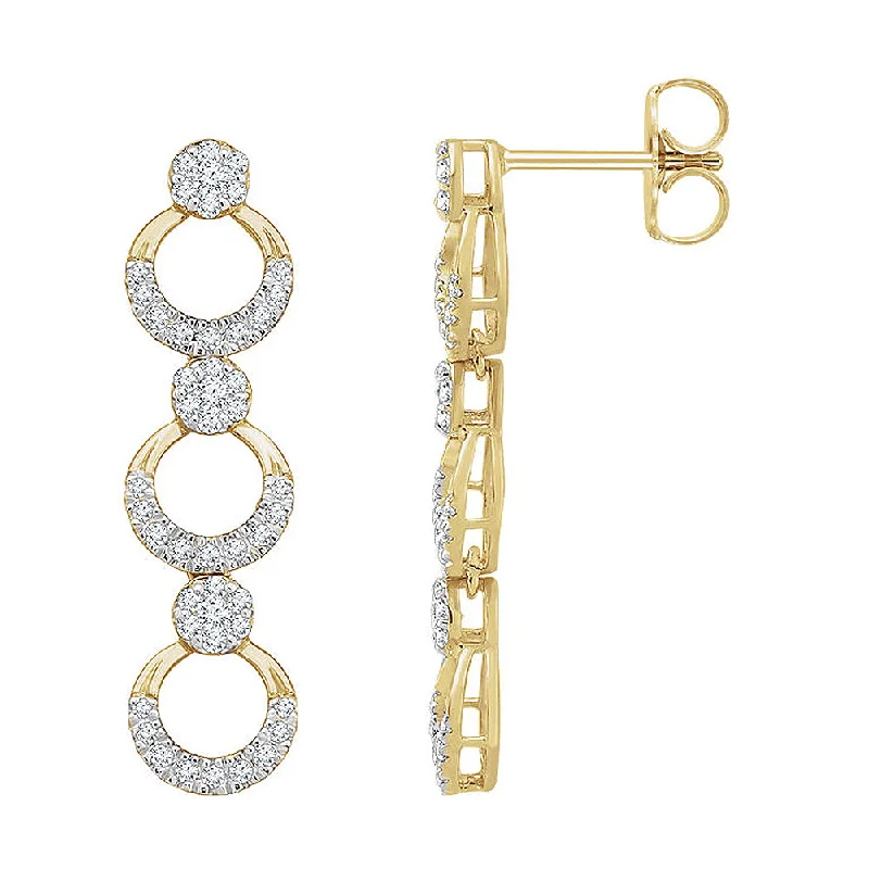 Sturdy hoop earrings-7 x 28mm 14k Yellow Gold 1/2 CTW (H-I, I1) Diamond Geometric Earrings