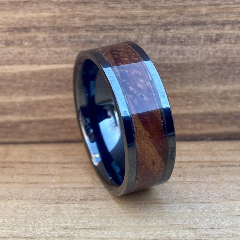 Wave shape rings-"The Thompson" 100% USA Made Black Ceramic Ring With Wood From A Thompson M1A1 Firearm