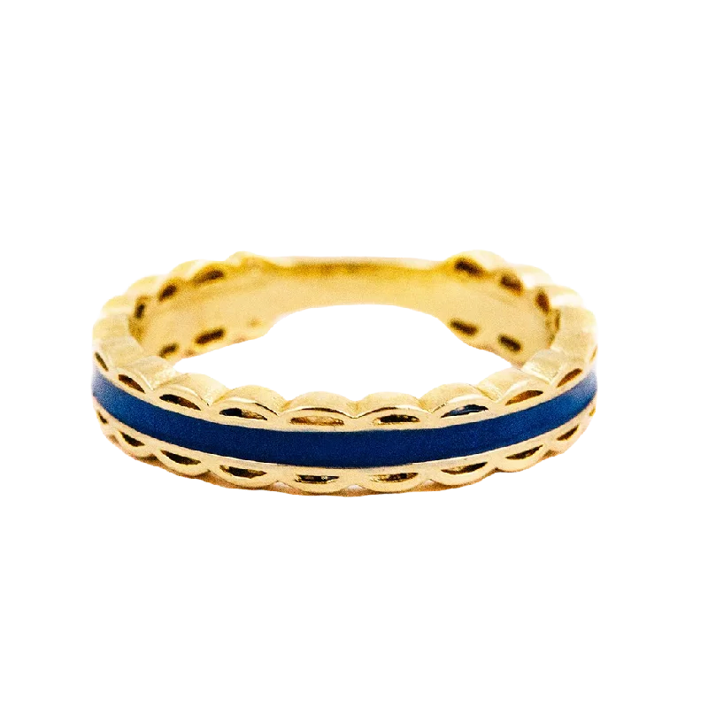 Satin weave rings-Scalloped Ring -Navy