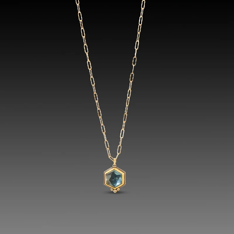 Soft cord necklaces-Geometric Topaz Necklace with Diamond Trio