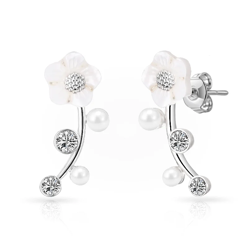 Flip-sided earrings-Silver Plated Daisy Climber Earrings Created with Zircondia® Crystals