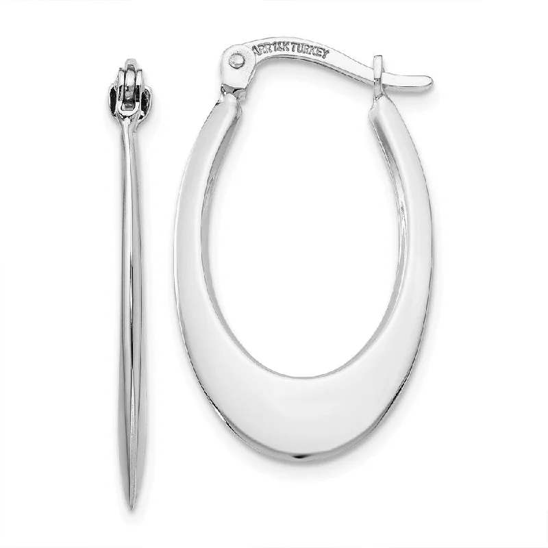 Loop knot earrings-Tapered Oval Hoop Earrings in 14k White Gold, 25mm (1 Inch)