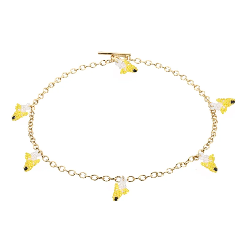 Wave shape necklaces-Banana Necklace Gold Plated, Yellow Beads