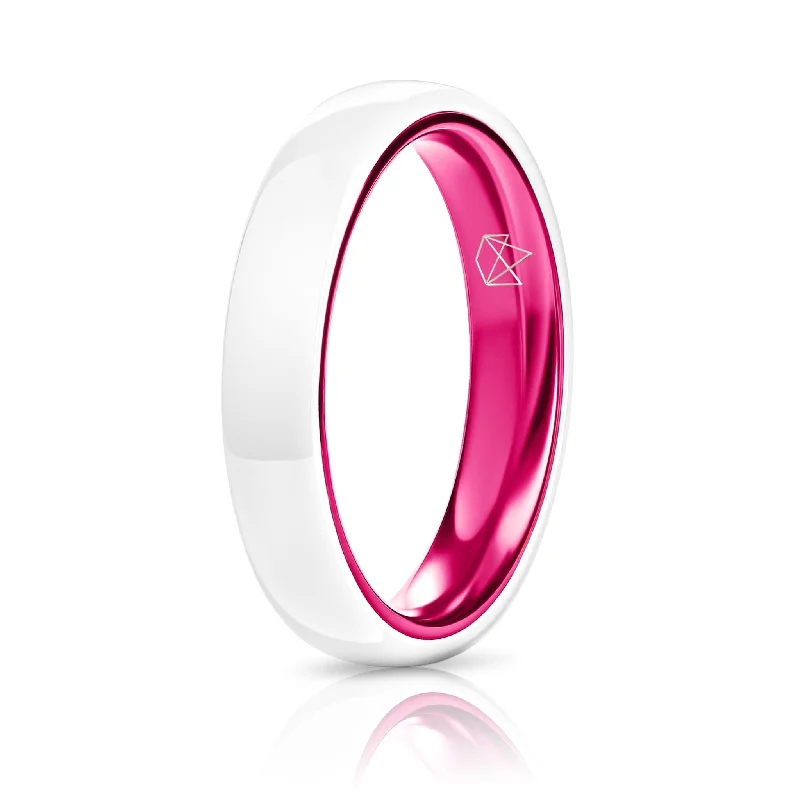 Raven feather rings-White Ceramic Ring - Resilient Pink - 4MM