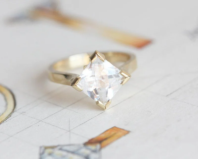 Topaz solitaire rings-Princess Moissanite Ring, Modern Moissanite Ring