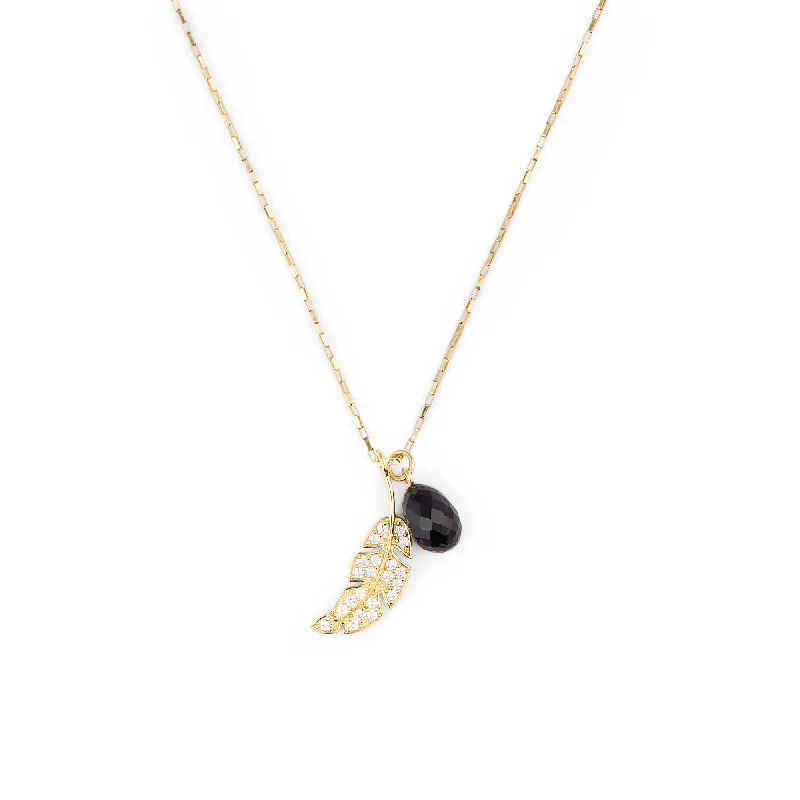 New moon necklaces-Leaf & Drop Gold Vermeil Necklace w. Black Onyx