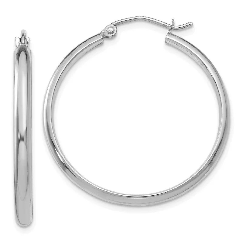 Carved hoop earrings-2.75mm x 30mm Polished 14k White Gold Domed Round Hoop Earrings