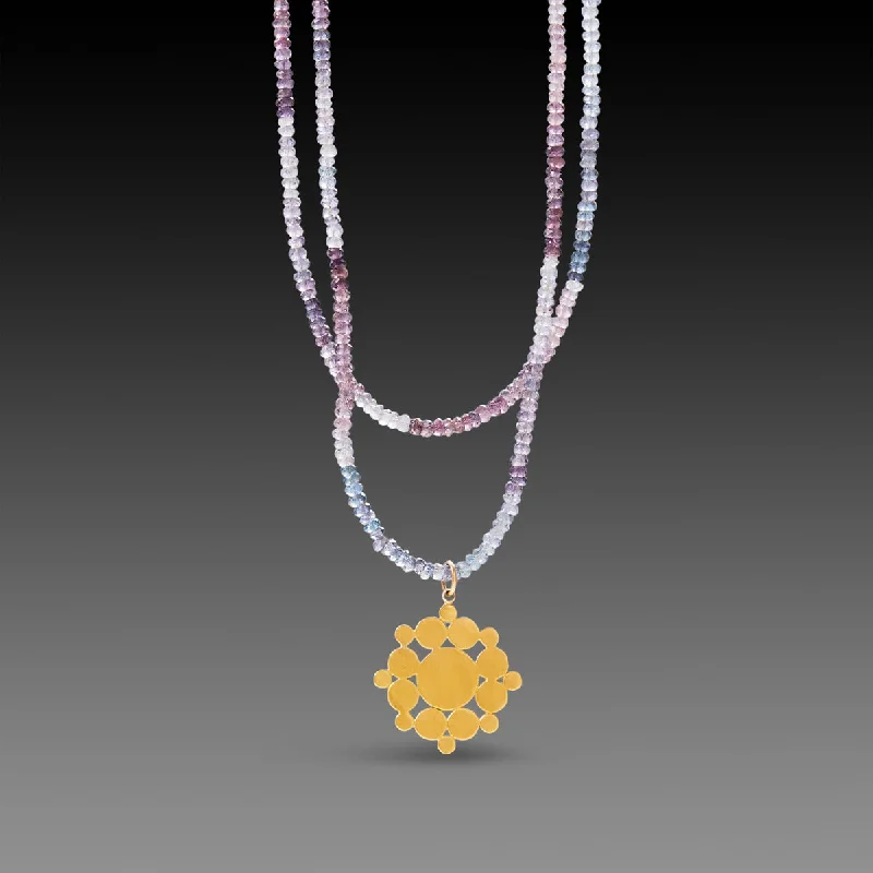 Knit weave necklaces-Ombre Spinel Necklace with Gold Mandala Charm